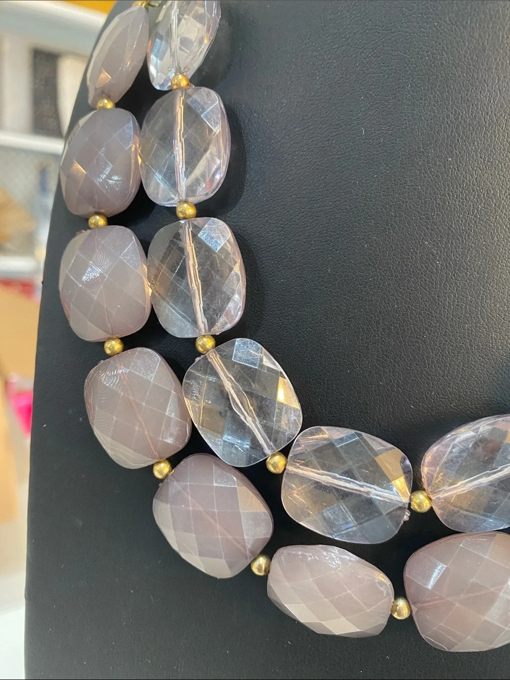 Stylish Two-Row Lavender Beaded Statement Necklace - Unbranded